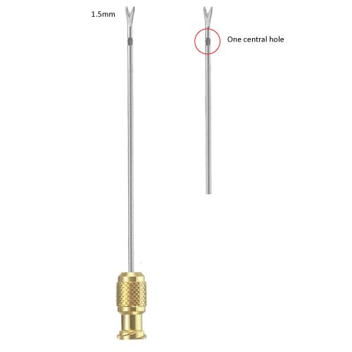 Toledo liposuction injection cannula, one central hole - 1.5mm dia x 7cm with leur lock