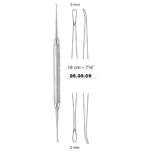 Miller bone curette double ended 18cm, 2+3mm