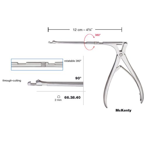 McKenty sphenoid bone punch rotatable throughcut 2mm - 90deg up, 127cm