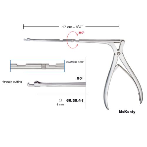 McKenty sphenoid bone punch rotatable throughcut 2mm - 90deg up, 17cm