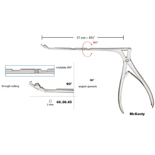 McKenty sphenoid bone punch rotatable throughcut 2mm - curved up 17cm