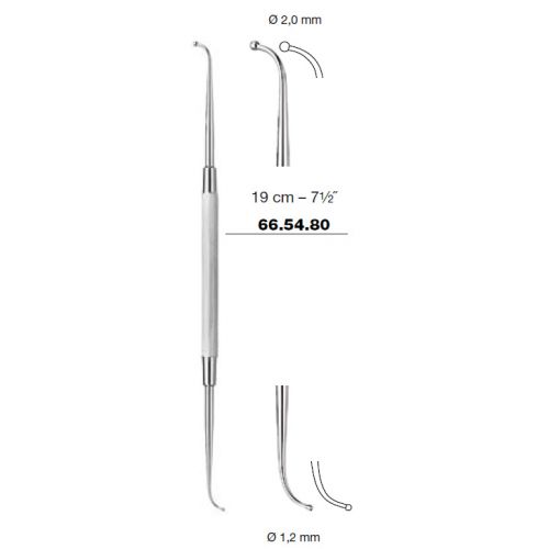 Double instrument ball end - dia. 1.2mm/2mm 19cm