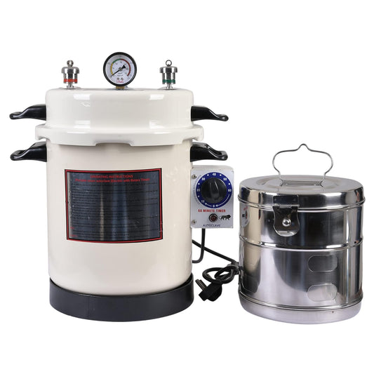 13 LAutoclave Sterilizer Electric with timer & 8x8 Sterilizer Dressing Drum Heavy Duty in Epoxy Finish (Size 11x9 inch)